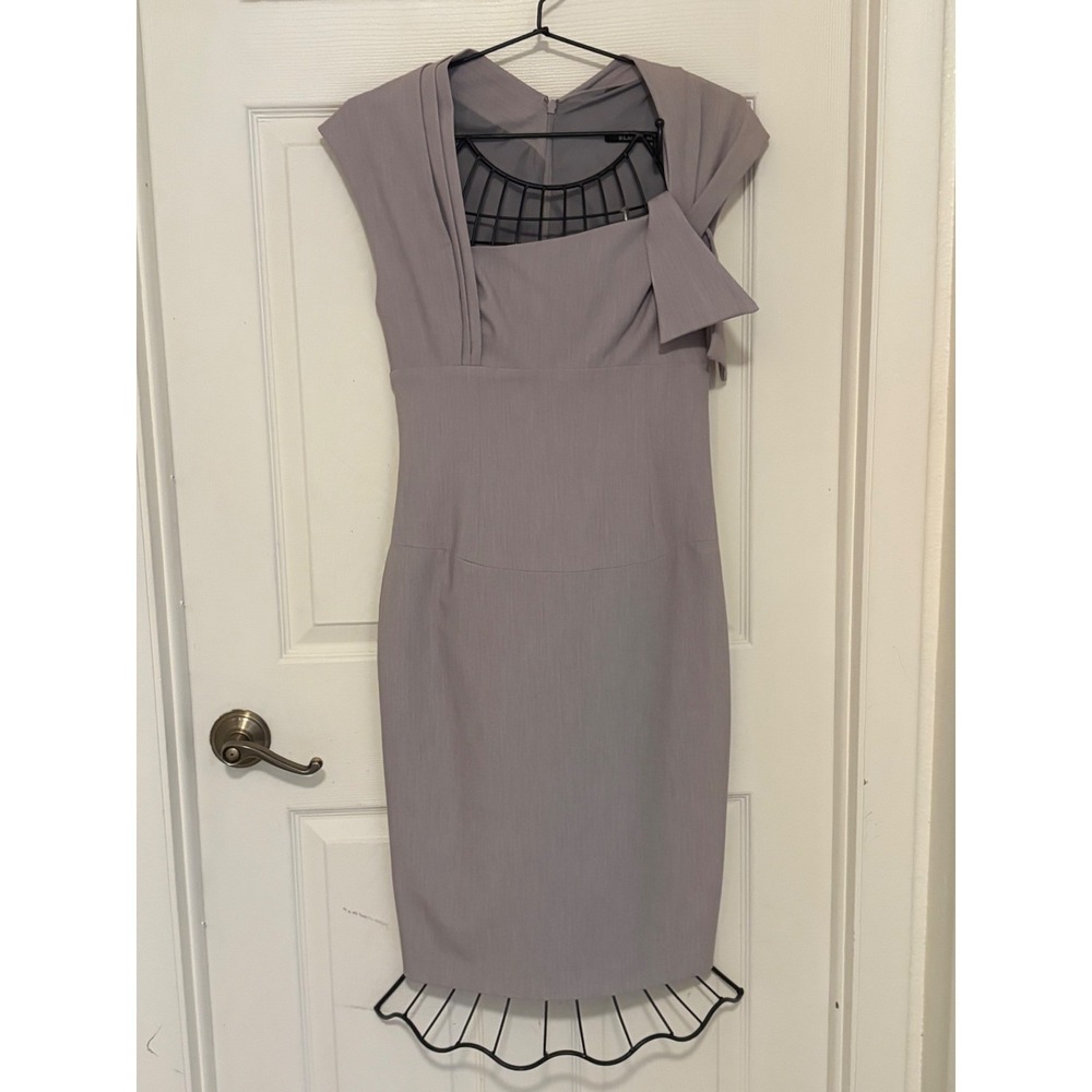 Black Halo Gretchen Gray Bow Neck Cap Sleeve Sheath Midi Dress Women's Sz 6